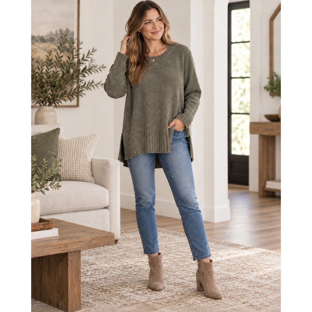 Cynthia Rowley Olive Green Sweater Womens Chenille Knit Cozy Gorpcore NWT M